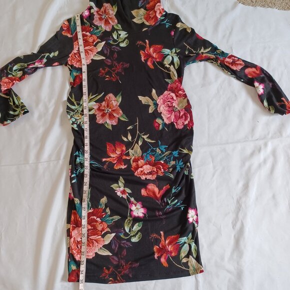 Mother Bee Maternity Dress Long Sleeve Cowl Neck Floral Bodycon Black Red Size M - Picture 9 of 10